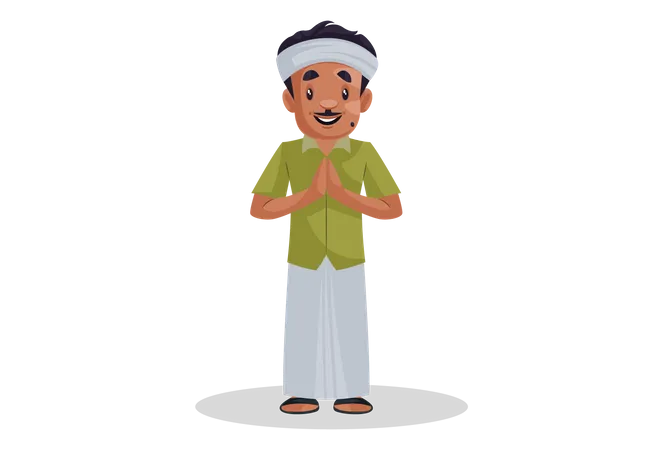 Indian gardener standing in welcome pose  Illustration