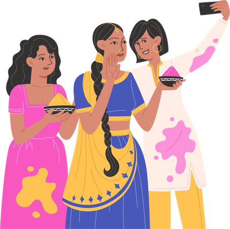 Indian girls taking mobile selfie  Illustration