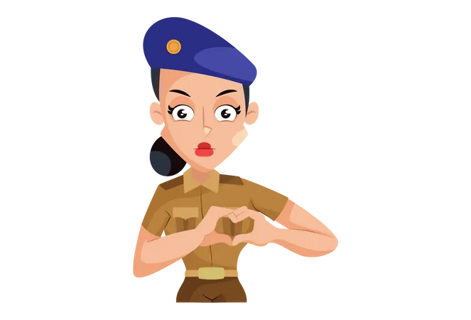 Indian Lady Police making heart shape form hands  イラスト