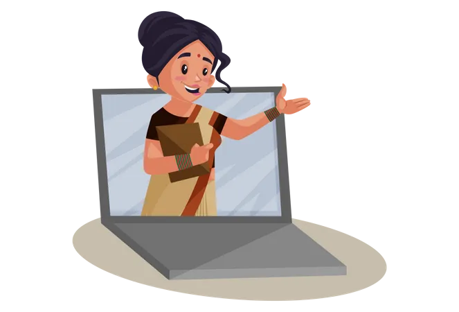 Indian Lady teacher Giving online Education  Illustration