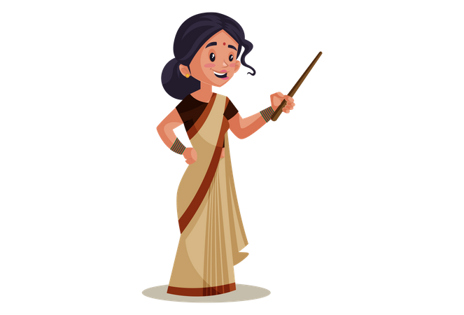 Indian Lady teacher holding Stick  Illustration