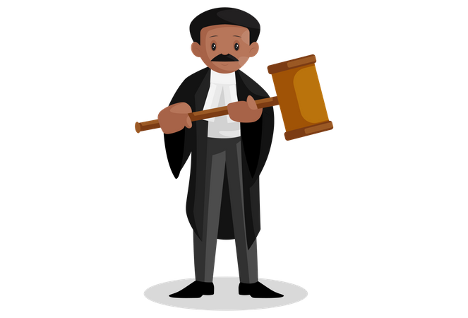 Indian lawyer holding big hammer in his hands  イラスト