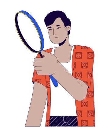 Indian man looking through loupe  Illustration