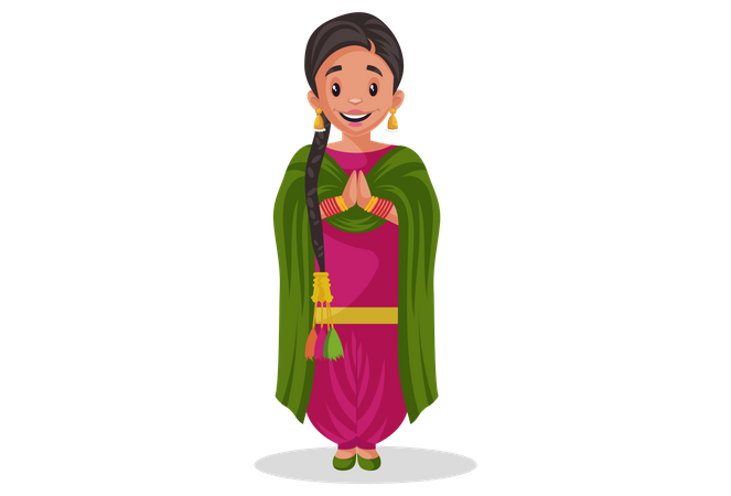 Indian punjabi woman standing in welcome pose  Illustration