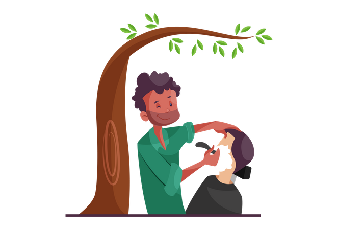 Indian Street Barber  Illustration