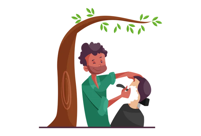 Indian Street Barber  Illustration