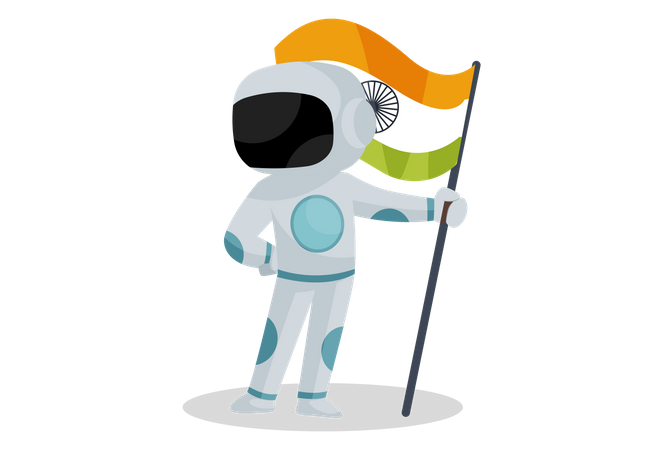 Astronauta indiano segurando bandeira indiana  Ilustração