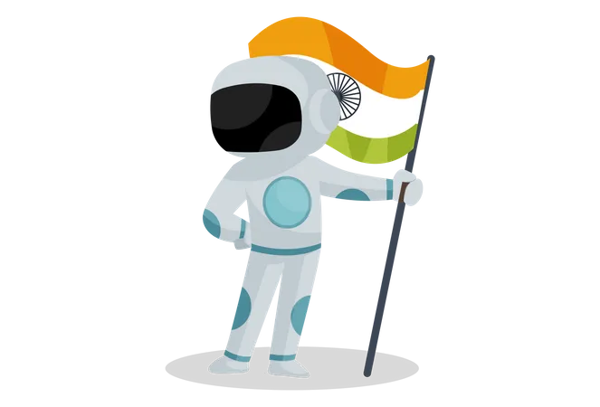 Astronauta indiano segurando bandeira indiana  Ilustração