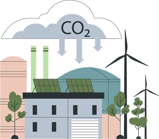 Industries make polluted air  Illustration