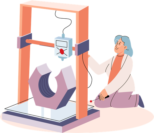 Industry Worker works with modern turning equipment  Illustration