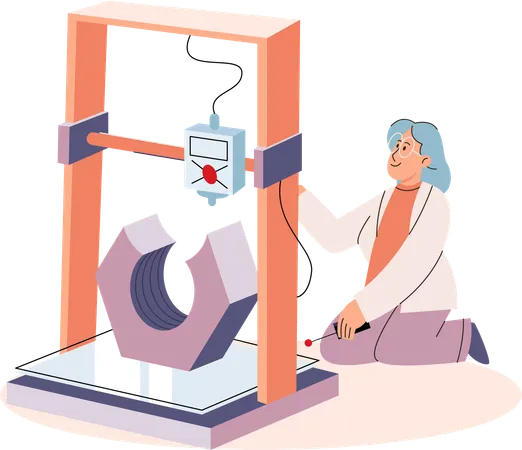 Industry Worker works with modern turning equipment  Illustration