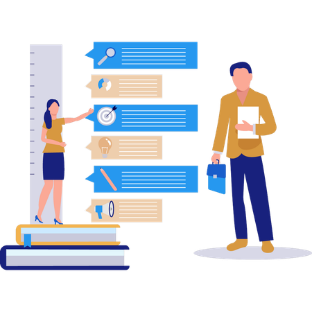 Equipe trabalha em infográficos de negócios  Ilustração