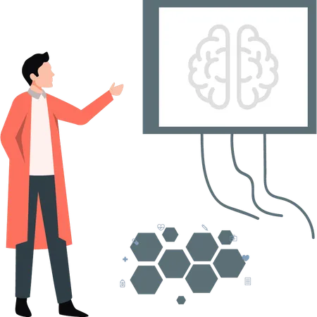 Doctor mirando informe cerebral  Ilustración