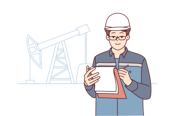 Ingénieur travaillant à l’extraction du pétrole  Illustration