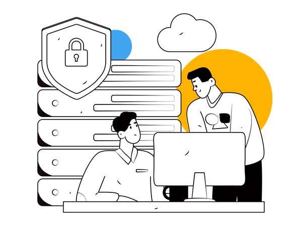 Ingénieur travaillant sur la protection des serveurs cloud  Illustration