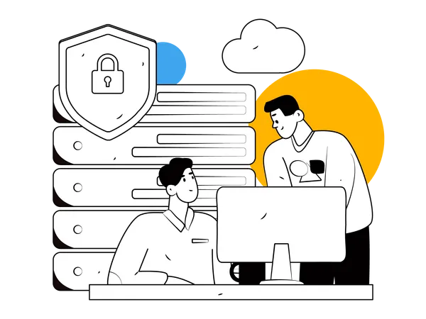 Ingénieur travaillant sur la protection des serveurs cloud  Illustration