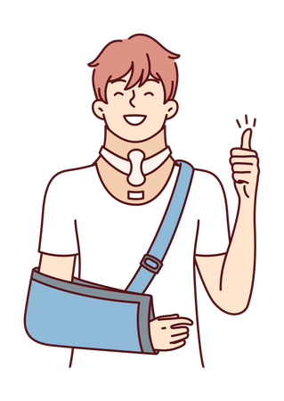 Injured boy showing thumb up  Illustration