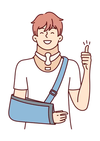 Injured boy showing thumb up  Illustration