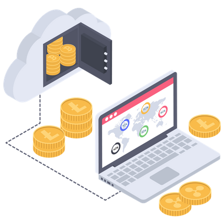 Internationale Cloud-Datenbank für Kryptowährungen  Illustration