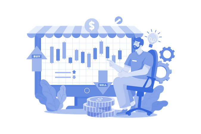 Investidor analisando o mercado de ações  Ilustração