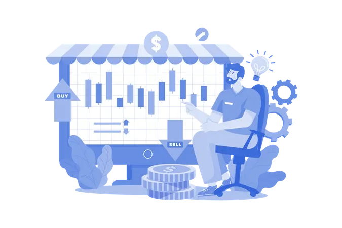 Investidor analisando o mercado de ações  Ilustração