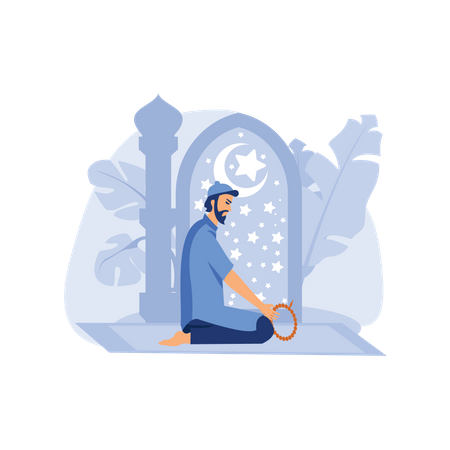 Islamic man do meditation with zikr  Illustration