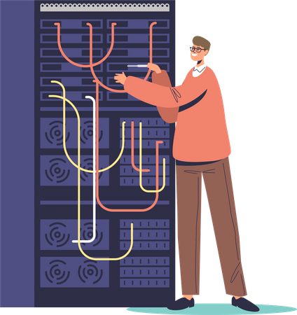 IT administrator working in server room  Illustration