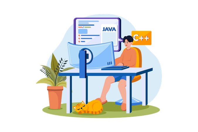 It Specialist Programmer Man Work At Home  Illustration