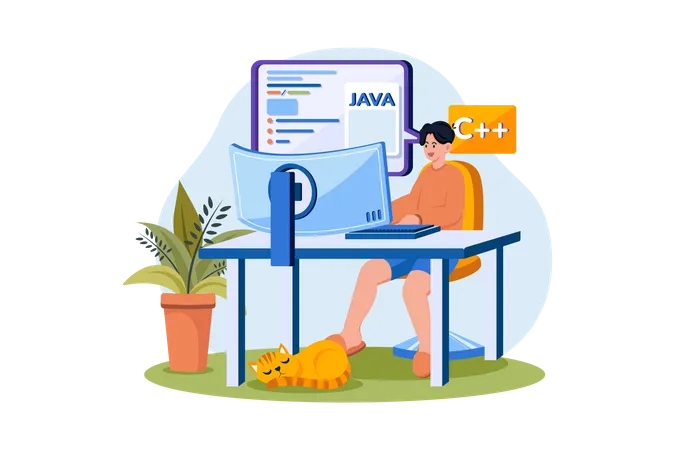 It Specialist Programmer Man Work At Home  Illustration