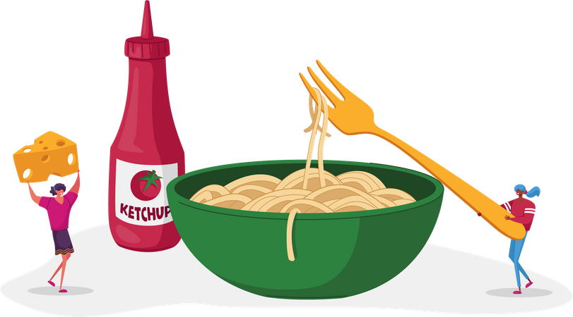 Italian Cuisine bowl with spaghetti noodles  イラスト