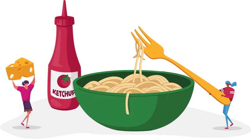 Italian Cuisine bowl with spaghetti noodles  イラスト