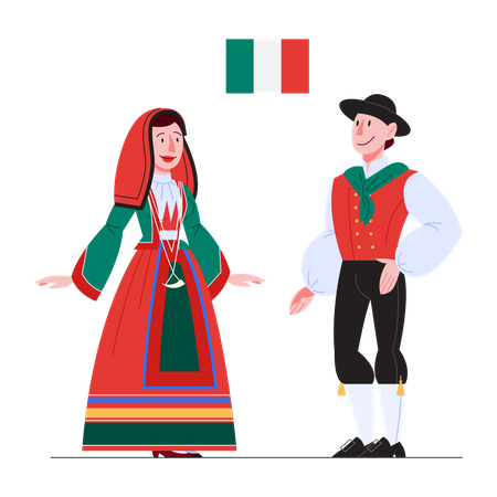 Italy citizen in national costume with a flag  イラスト