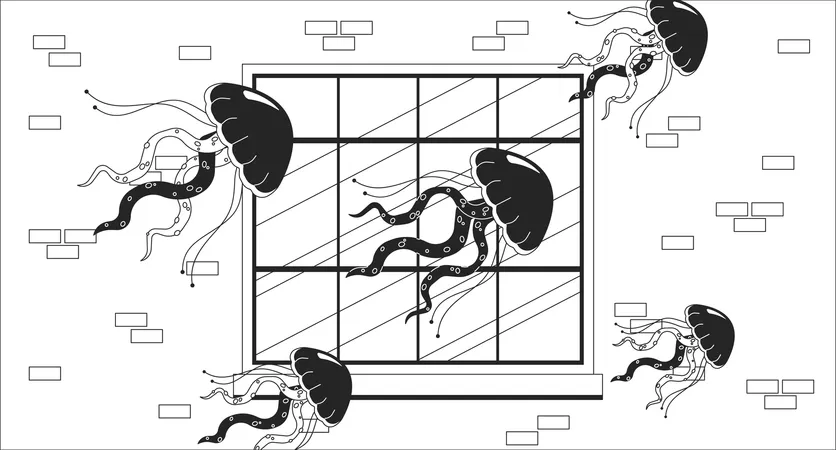 Jellyfish floating window surreal  Illustration