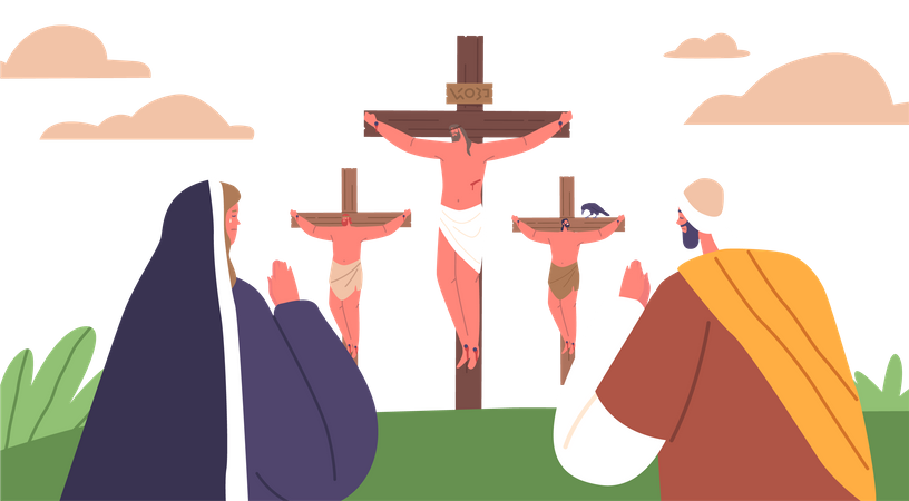 La Crucifixion de Jésus, une scène biblique profonde illustrant le sacrifice ultime de Jésus  Illustration