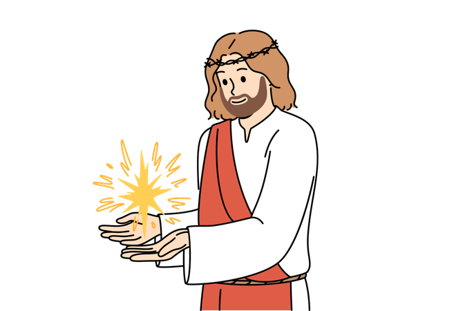 Jesus demonstrates miracle after second coming and dressed in crown of thorns and ancient vestments  Illustration