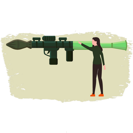 Jeune femme tenant un bazooka  Illustration