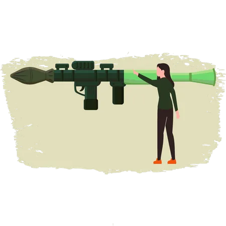 Jeune femme tenant un bazooka  Illustration