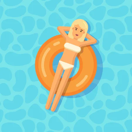 Jeune fille flottant sur une bouée de sauvetage dans une piscine  Illustration