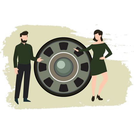 Un jeune homme et une femme discutent de la machine militaire  Illustration