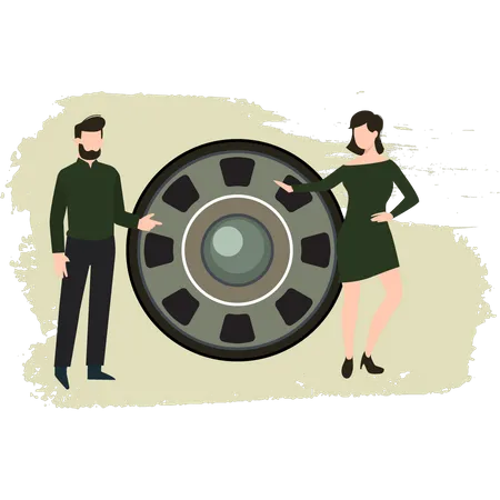 Un jeune homme et une femme discutent de la machine militaire  Illustration