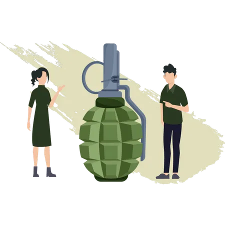 Un jeune garçon et une jeune fille parlent de grenades  Illustration