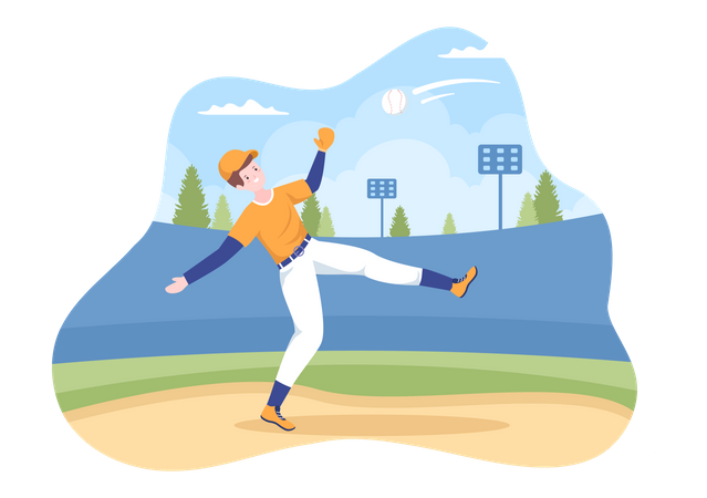 Joueur de baseball attrapant la balle  Illustration