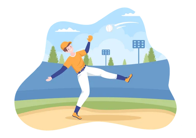 Joueur de baseball attrapant la balle  Illustration