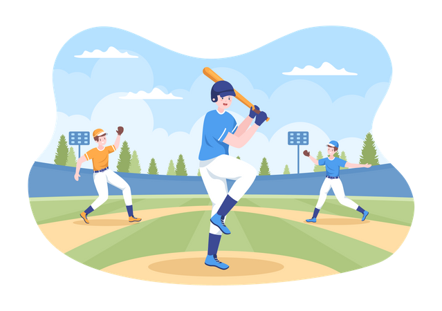 Joueur de baseball jouant en match  Illustration