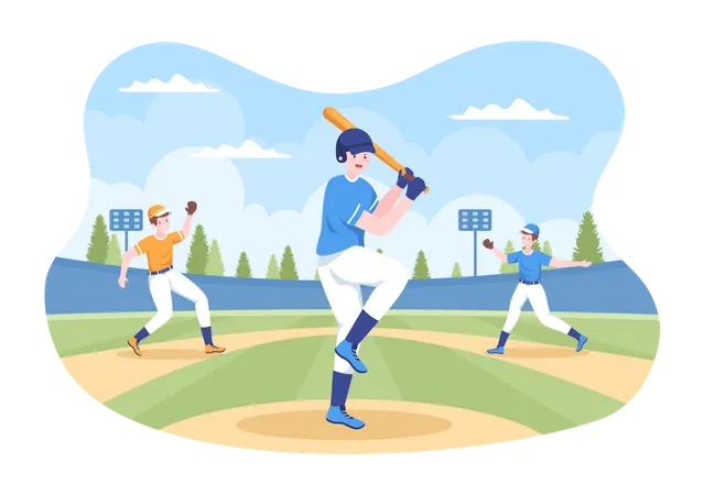 Joueur de baseball jouant en match  Illustration