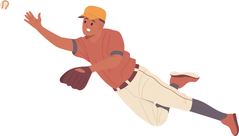 Joueur de baseball portant un uniforme et un gant attrapant la balle  Illustration