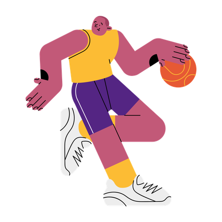 Joueur de basket-ball dribble le basket-ball  Illustration