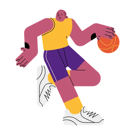 Joueur de basket-ball dribble le basket-ball  Illustration