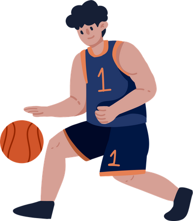 Joueur de basket-ball dribble le basket-ball  Illustration