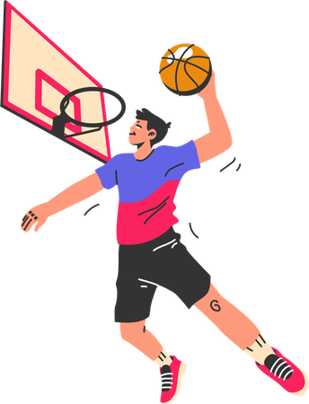 Joueur de basket-ball masculin faisant un but de basket-ball  Illustration